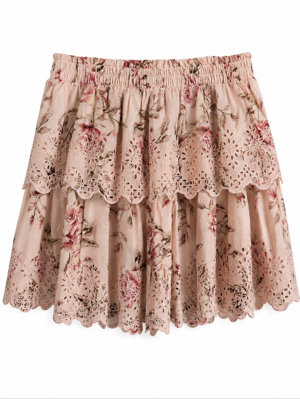 Gap x LoveShackFancy Floral Flippy Mini Skirt Adult Sz S Pink Tiered Eyelet Lace